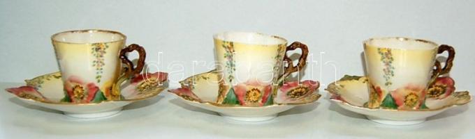 ccí 1900 Finom, kézzel festett olasz porcelán kávés készlet- Kiöntő, cukortartó + 3 csésze aljjal (e...
