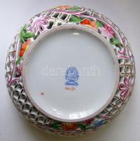 Kézzel festett, áttört Herendi porcelán bonbonnier / Hand painted Herend chinaware bonboniere d: 17 ...