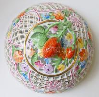 Kézzel festett, áttört Herendi porcelán bonbonnier / Hand painted Herend chinaware bonboniere d: 17 ...
