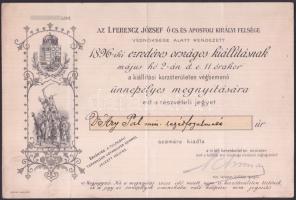 1896 Részvételi jegy az Ezredéves Kiállítás ünnepélyes megnyitójára, helyszínrajzzal és programmal (félbehajtva) / Entry ticket of the ceremonial opening of the Millenium Fair (folded)