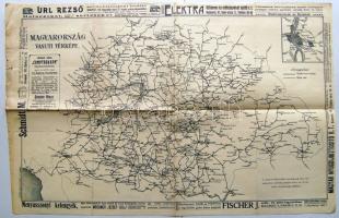cca 1910 Magyarország vasúti térképe (széle kissé gyűrött) / Railway map of Hungary  50x30 cm