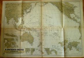 cca 1930 M. kir. Honvéd Térképészeti intézet: A Csendes Óceán térképe 65x90 cm (jó állapotban)