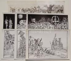 Jelzés nélkül: 6 db groteszk illusztráció mappában ofszet-papír 40x30 cm