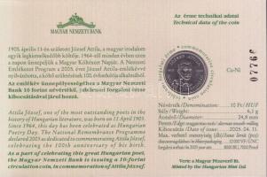 2005. 10Ft "József Attila" számozott emléklapon T:1 Csak 12000db!