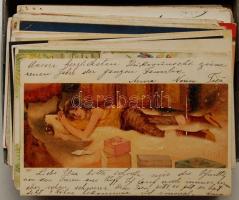 170 db jobb tematikus képeslap benne művészlapok, üdvözlők, hölgyek, párok, katonai, stb. sok lithov...