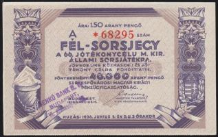 1936 március 15. "Fél-sorsjegy a 66. jótékonycélú Állami sorsjátékra" T:I-