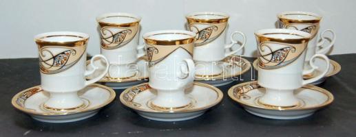 Rendkívül szép Hollóházi mokkáskészlet 6 pohár aljjal / Coffe set of 6 beautiful Hollóházi chinaware