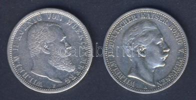 Német Birodalom/Császárság/Poroszország 1902A 2M II.Vilmos Ag + /Württemberg 1907F 2M Ag II.Vilmos T...