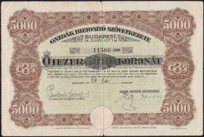 1924. Gazdák Biztosító Szövetkezete értékpapír 5000K-ról T:III