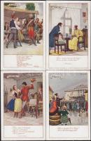 HÓNAPOK régi, magyaros stílusú, művészi képeslapsor Biczó szignóval (Szeptember híján teljes) / Months of the Year (incomplete), 11 art cards, Biczó pinx.