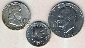 USA 1972. 1$ "Eisenhower" + 1979. 1/2$ "Susan B. Anthony" + 1957. 1/2$ Ag "Franklin" T:2,3 ph.