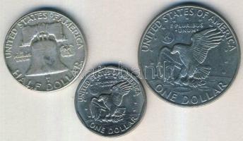 USA 1972. 1$ "Eisenhower" + 1979. 1/2$ "Susan B. Anthony" + 1957. 1/2$ Ag "...