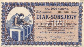 1925. "Diák sorsjegy" 5000K T:I-