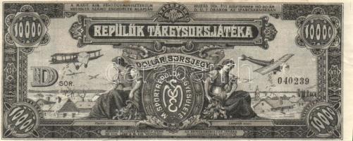 926. "Repülők tárgysorsjátéka" 10.000K dollár sorsjegy hátoldali lila 80f fny-sal T:II