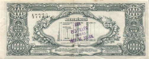 926. "Repülők tárgysorsjátéka" 10.000K dollár sorsjegy hátoldali lila 80f fny-sal T:II