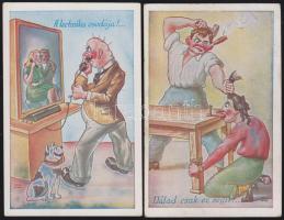 2 db nem futott, humoros régi lap Kaszás Jámbor szignóval / 2 Funny cards, Kaszás Jámbor pinx.