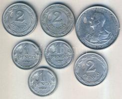 1941-44. 7 klf Alu pengő 1P (3x) + 2P (3x) + 5P mind "koronás-címeres" ellenjegyyel T:2,3 ph.
