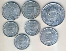 1941-44. 7 klf Alu pengő 1P (3x) + 2P (3x) + 5P mind "koronás-címeres" ellenjegyyel T:2,3 ...