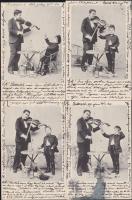 Cigányprímás sorozat 4 db régi lap / Gypsy fiddler series, 4 cards