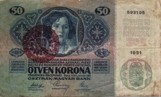 1913. 20K + 1914. 50K + 1915. 10K mindegyik piros "Magyarország" körbélyegzővel T:III,IV