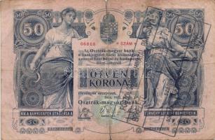 1902. 50K téglalap alakú ráütött nagyalakú lila "Főszolgabíró Hivatal Pancsova 1919. jan.17...&...