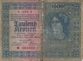 1902. 1000K (2x) függőleges és vízszintes "Deutschösterreich" fny-al,  T:IV+,III- + Ausztria / Osztrák-Magyar Bank 1922. 1000K T:IV