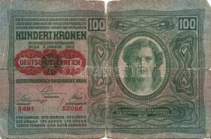 1912. 100K piros vízszintes "Deutschösterreich" fny-sal T:IV + Ausztria/Osztrák-Magyar Ban...