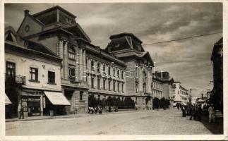 Beregszász Werbőczy square court with the stationery shop of Dezső Schwarz, the Corso confectionery shop and gas station photo (small tear)