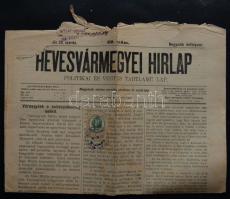 1896. április 29-ei Hevesvármegyei Hírlap száma 15kr okmánybélyeggel