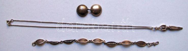 Kis ezüst (Ag) tétel: filigrán karkötő, lánc, 2 medál (összesen 12,4 gr)