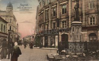 Zagreb Kacic statue and the shop of Isidor Strassberger