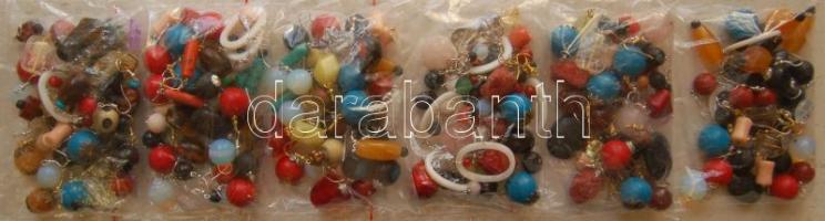 120 pár beakasztós fülbevaló: féldrágakő, achát, lávakő, hegyikristály, alexit, borostyán, rózsakvarc, korall, jáspis, labradorit, karneol, stb.