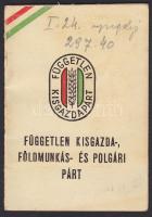 1948 Független Kisgazda Földmunkás- és Polgári Párt tagsági igazolvány, tagsági bélyegekkel