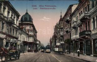 Lódz Piotrkowska street with trams and the editorial office of the Lodzer Tageblatt