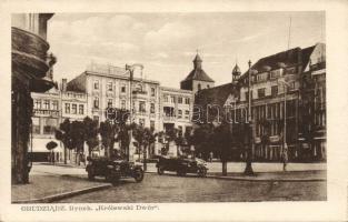 Grudziadz square with Hotel Królewski Dwór and automobiles