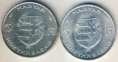 1947. 5Ft Ag "Kossuth" (2x) T:2+