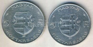1947. 5Ft Ag "Kossuth" (2x) T:2+
