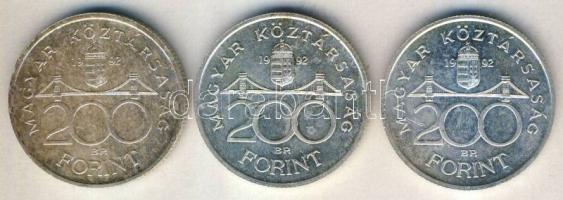 1992. 200Ft "MNB" Ag (3x) T:1,2+