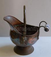 Régi réz gyújtós tartó kerámia fogantyúval 20x15 cm