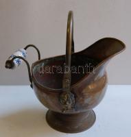 Régi réz gyújtós tartó kerámia fogantyúval 20x15 cm