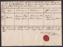 1847 Házassági anyakönyvi kivonat magyar Rozsemberszky József csépai plébános saját kezű aláírása és viaszpecsétje