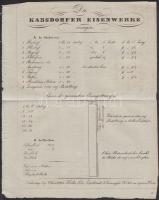 cca 1840 A Kabfalvi Vasmű (fontos hadianyaggyár) számlája / Invoce of the Kabsdorfer Eisenwerke (important military-supplier)