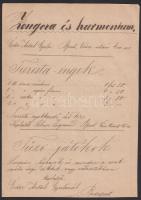 cca 1880 Kézzel írt reklám-szórólap rajta zongora, órás és zenetanári reklámokkal 21x15 cm