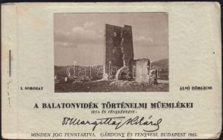 1943 Dr. Margittay Richárd: A Balatonvidék Történelmi Műemlékei; I. sorozat - Alsó-Dörgicse. Hiányos régi képeslapfüzet 6 db képeslappal.