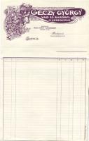 cca 1900 Géczy György vad-kereskedő fejléces számla
