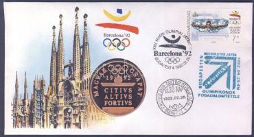 1992 Barcelona emlékérem FDC boritékon T:PP Csak 10000db!