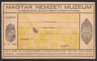 cca 1910 Nemzeti Múzeum könyvtára olvasójegy