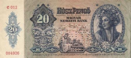 1941. 20P "MINTA" perforációval, normál számozás T:I- (kis sarokránc)