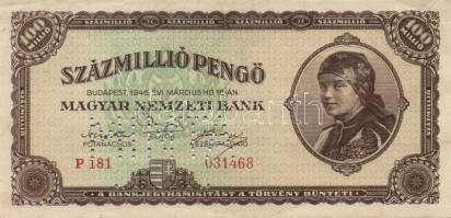 1946. 100.000.000P "MINTA" perforációval, számozott T:I-