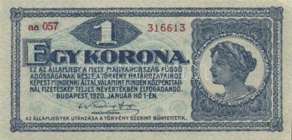 1920. 1K (3x) egymást követő sorszámmal T:I